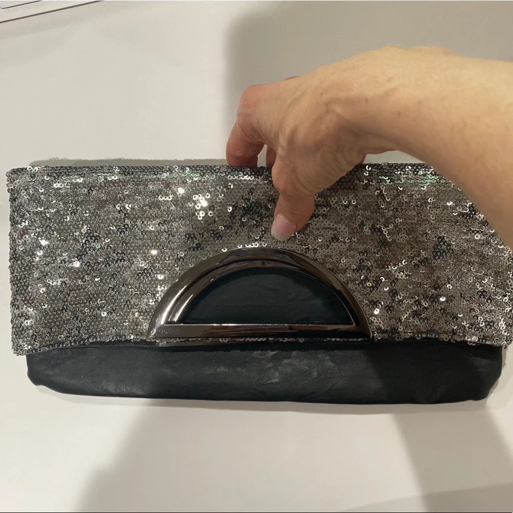 Style & Co Black & Silver Clutch Handbag Purse